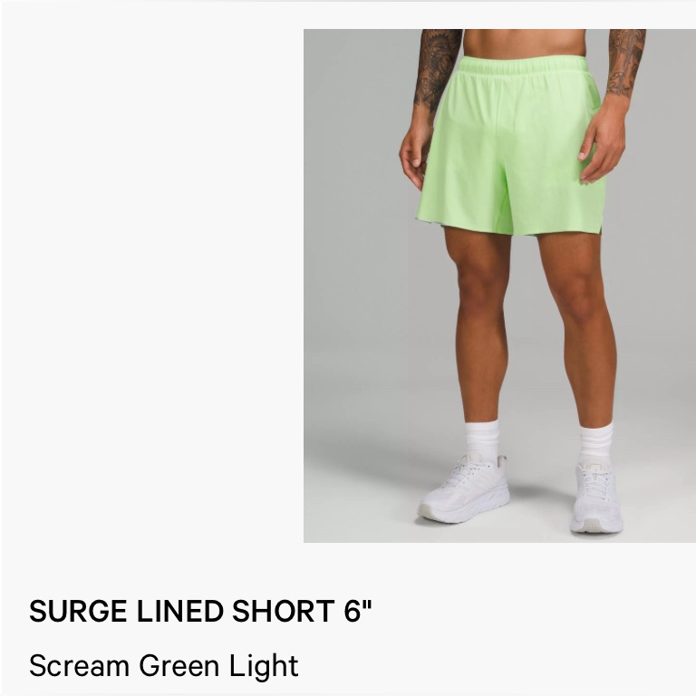 Lululemon Surge Lined Shorts 6” Scream Green L